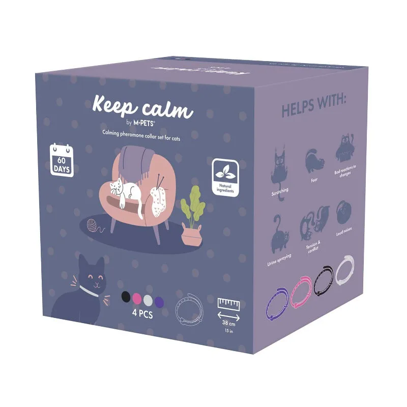 M-Pets Keep Calm Calming Sakinleştirici Kedi Tasması 4lü Mix Color